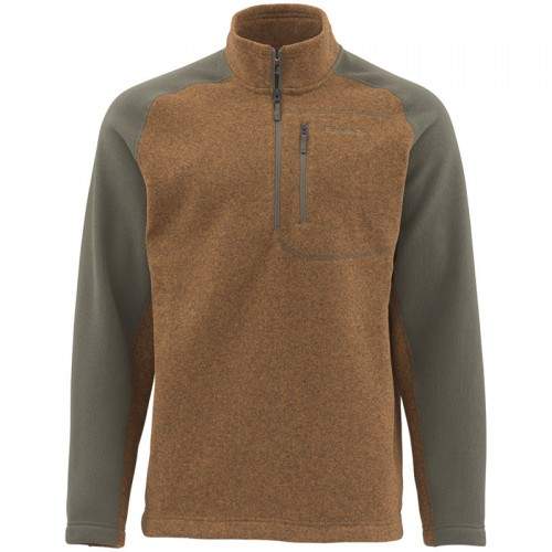  Simms Rivershed Sweater Quarter Zip, L, Saddle Brown