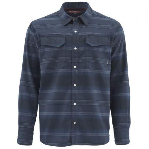  Simms Gallatin Flannel LS Shirt, L, Admiral Blue Stripe