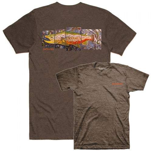  Simms DeYoung Brown Trout T-Shirt, XL, Brown Heather
