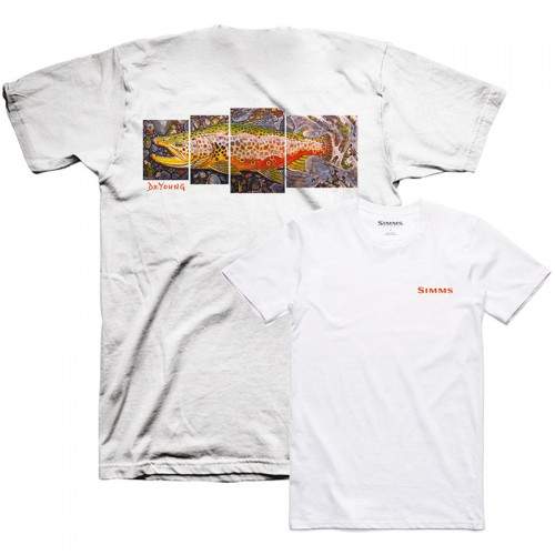  Simms DeYoung Brown Trout T-Shirt, L, White