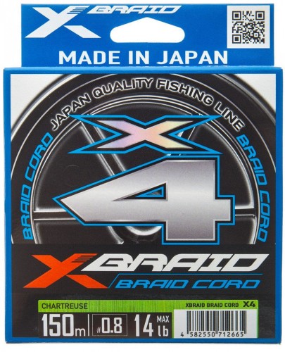  YGK X-Braid Braid Cord X4 150m Chartreuse #0.3, 0.090, 6lb, 2.7