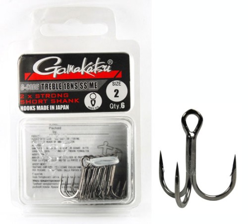  Gamakatsu Treble Hooks 18NS SS ME Preda Short Shank Black 02