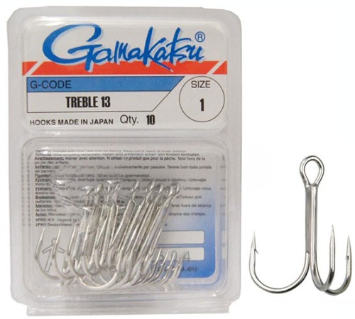  Gamakatsu Treble Hooks Nickel 13N 1/0