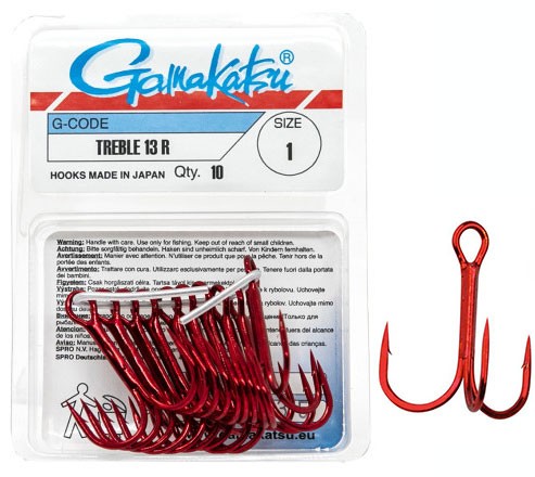 Крючок Gamakatsu Treble Hooks Red 13B 02